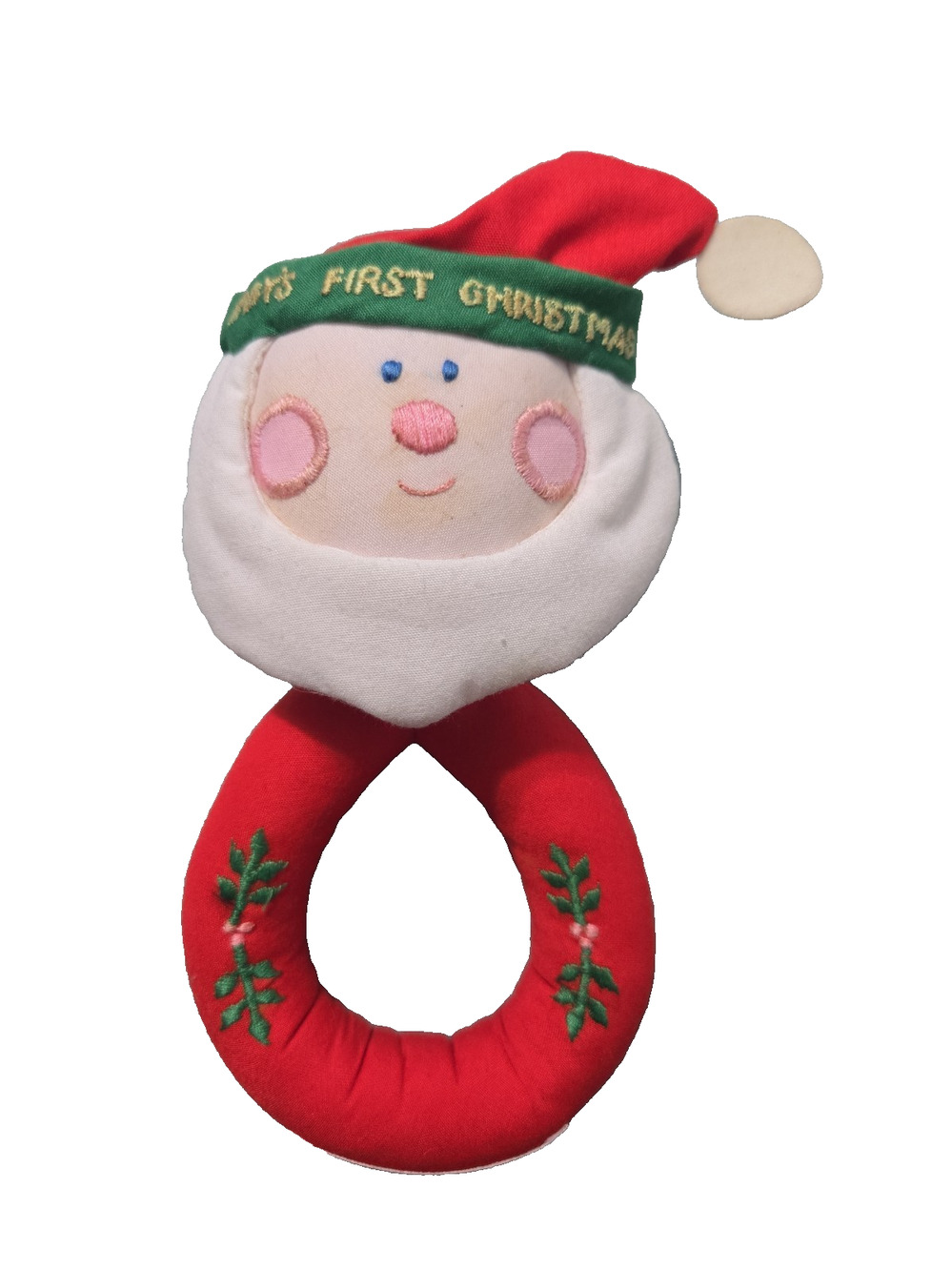 House of Hatten Vintage Santa Stuffed Plush Rattle Babys 1st Christmas 6 Inch